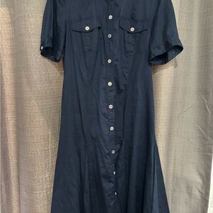 Ralph Lauren Navy Button-Down Midi Dress
